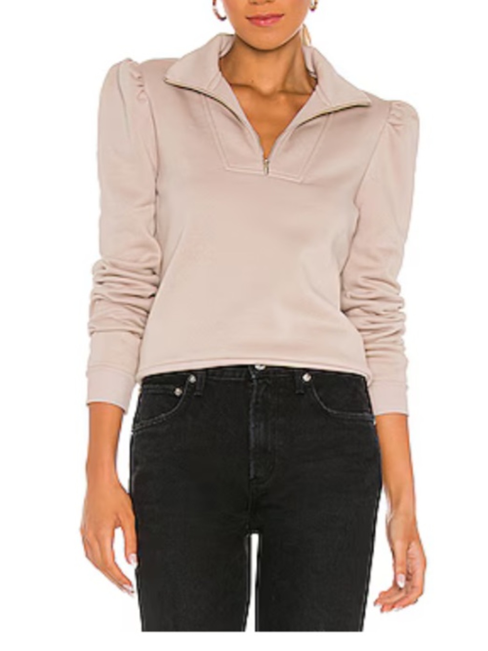 Generation Love Nariah Puff Sleeve Sweatshirt Quarter Zip Tan Size XS